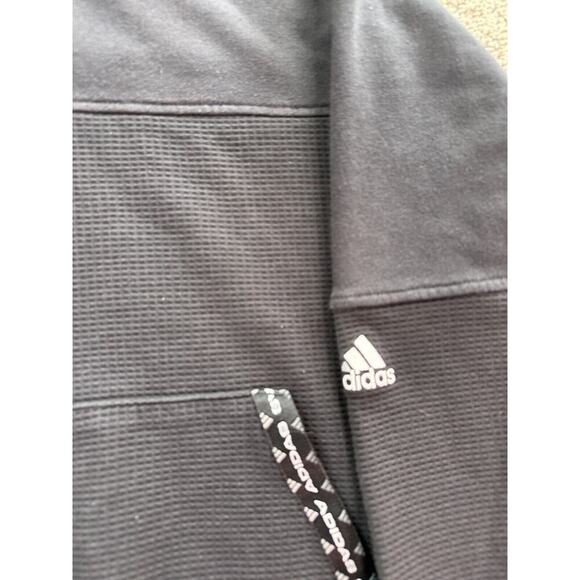 Adidas Hoodie Mens Large Black Waffle Knit Trim 1/4 Zip Pullover Sweatshirt * - Picture 4 of 13